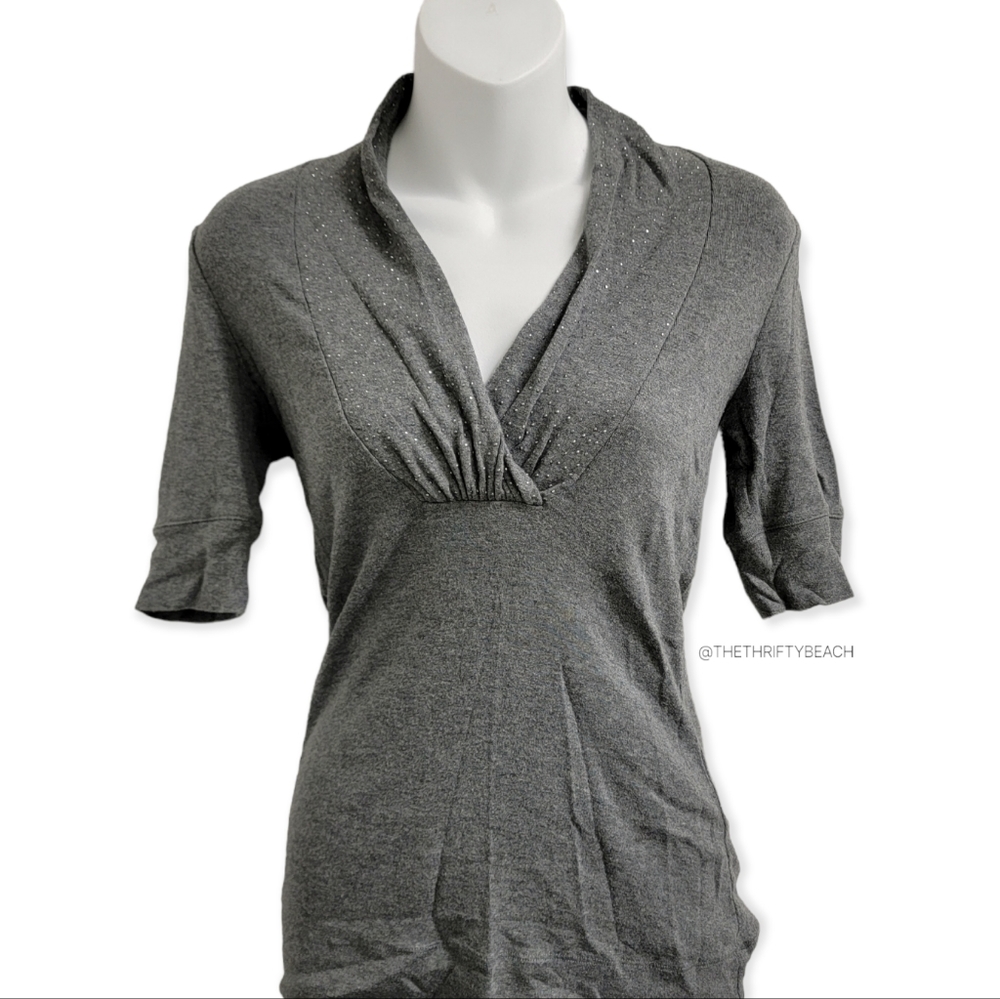 Express Charcoal Gray Surplice Embellished V-Neck Knit Top - Small